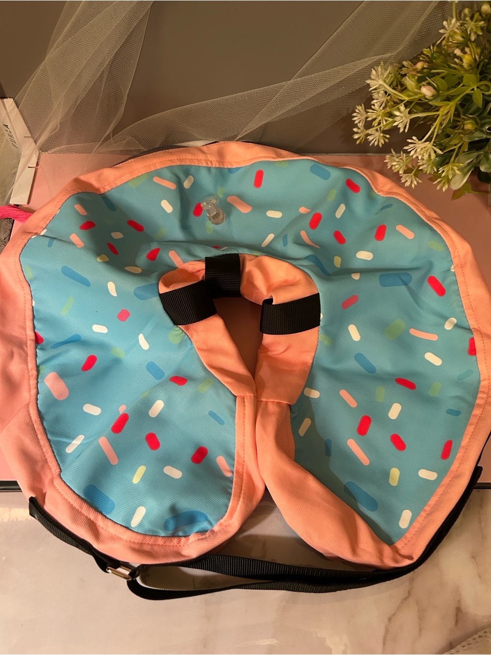 Sprinkle Donut Pattern Dog Inflatable Recovery Collar - Blue & Pink